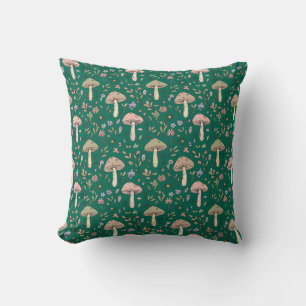 Deep Emerald Fungi Seamless Pattern Jewel Tone Cushion