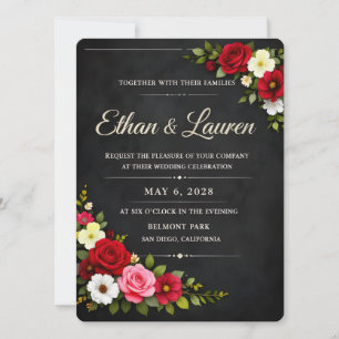 Deep Emerald Green & Burgundy Wedding Invitation