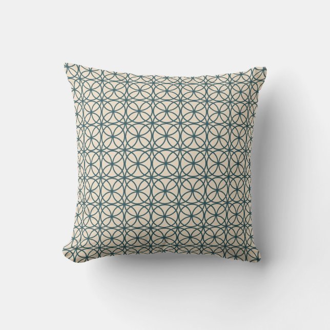 Deep Emerald Off-White Circle Geometric Pattern Cushion (Front)