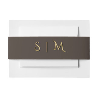 Deep Espresso Brown Belly Band – Gold Initials Invitation Belly Band