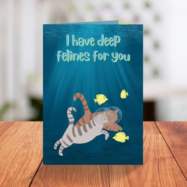 Deep Felines Funny Swimming Cats Valentines Day Holiday Card (Creator Uploaded)
