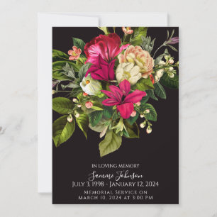 Deep Floral Lily Funeral Memorial Announcment Invitation