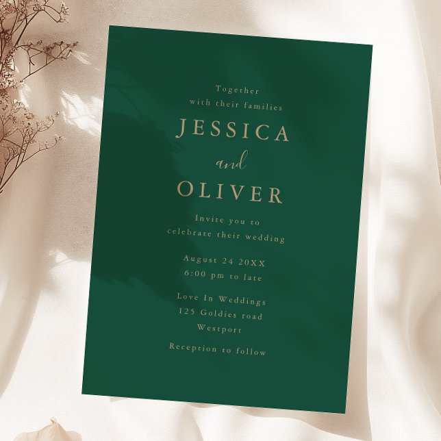 Deep Forest Green & Gold Wedding Invitation (Creator Uploaded)