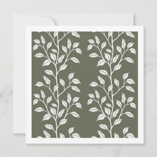 Deep Forest Green Leaf Botanical Silhouette Art Card (Front)