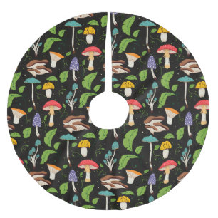 Deep Forest Magic: Colourful Mushrooms on Black Brushed Polyester Tree Skirt