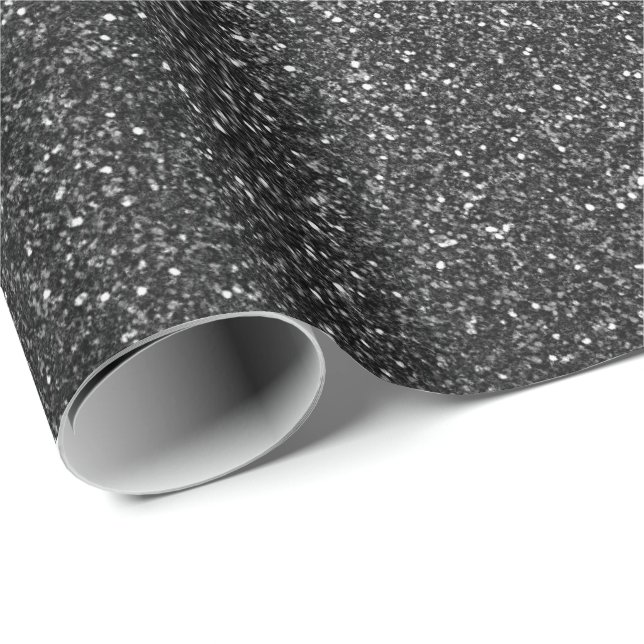 Deep Glam Glitter Black Grey Sparkly Elegant Wrapping Paper (Roll Corner)
