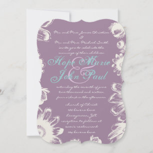 Deep Grape & Aqua Flower Wedding Invitation