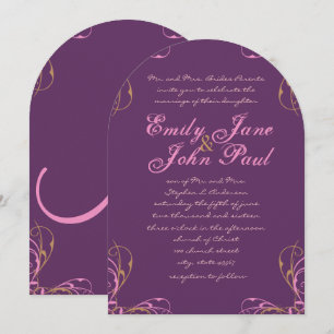 Deep Grape Coral Lilac Flower Wedding Invitation