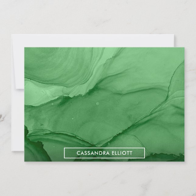 Deep Green Alcohol Ink Liquid Abstract Art Thank You Card (Front)