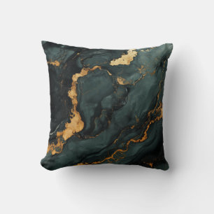 Deep Green and Gold Marble Decorative Throw Pillow