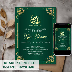 Deep Green and Gold Ramadan Iftar Invitation