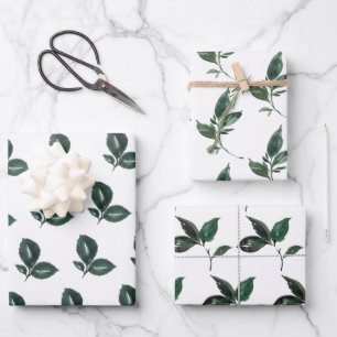 Deep Green And White Leaf Wrapping Paper Sheet