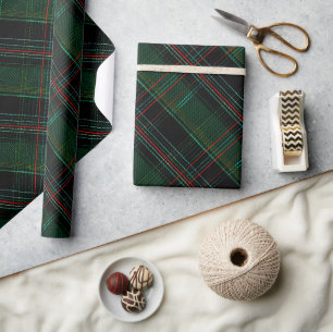 Deep Green Black Forest Evergreen Plaid Pattern Wrapping Paper