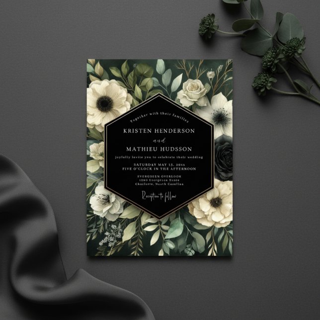 Deep Green Botanical Bloom Wedding Invitation (Creator Uploaded)