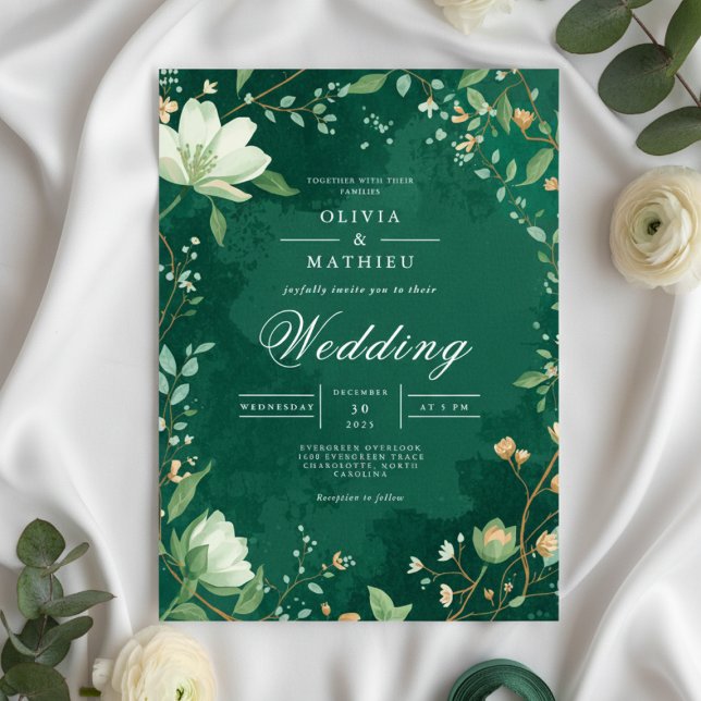 Deep Green Botanical Floral Arch Wedding Invitation (Creator Uploaded)