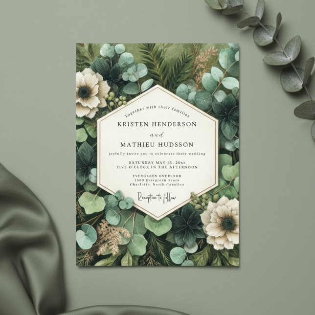 Deep Green Botanical Whimsy Wedding Invitation (Creator Uploaded)