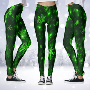 Deep Green & Bright Snowflakes Leggings