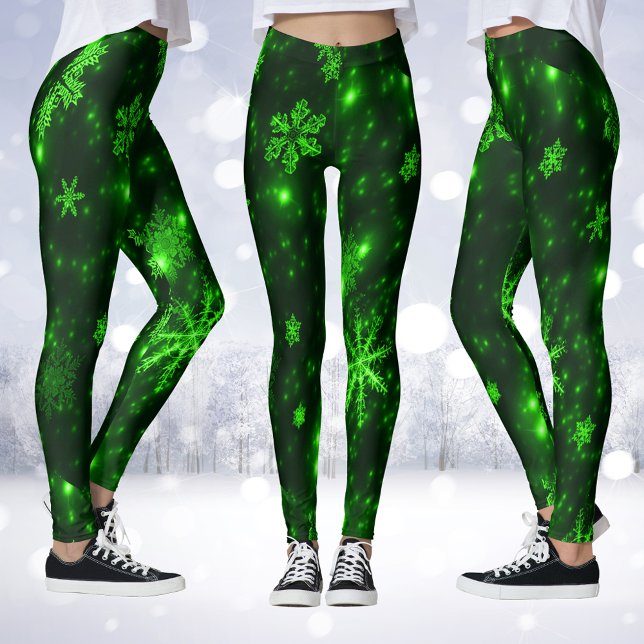 Deep Green & Bright Snowflakes Leggings (Deep Green & Bright Snowflakes Leggings)