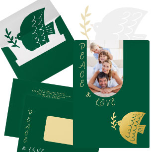 Deep Green, Butter Yellow & Gold Christmas Photo Foil Holiday Card