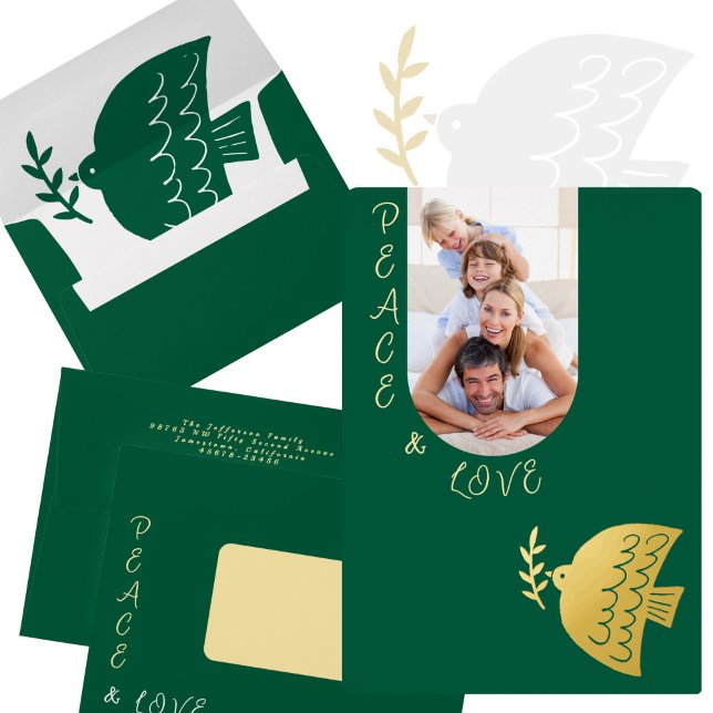 Deep Green, Butter Yellow & Gold Christmas Photo Foil Holiday Card (Creator Uploaded)