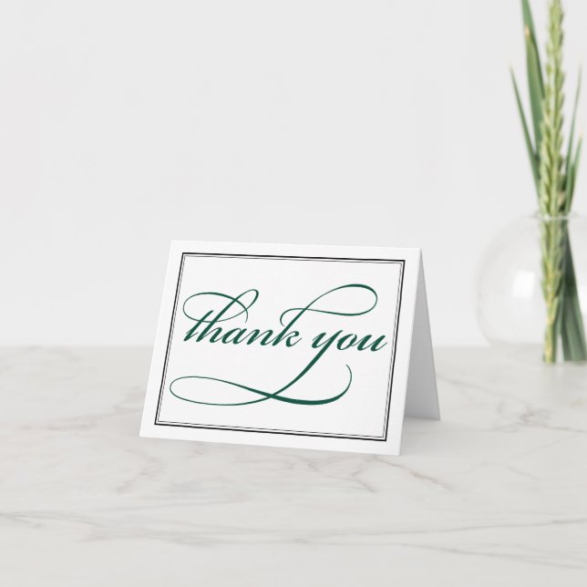 Deep Green Calligraphy Script Thank You Note Card (Front)