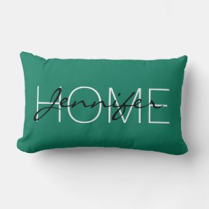 Deep green-cyan turquoise colour home monogram lumbar cushion