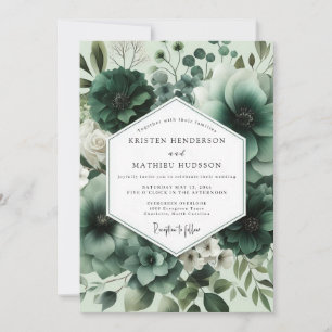 Deep Green Floral Opulent Wedding Invitation