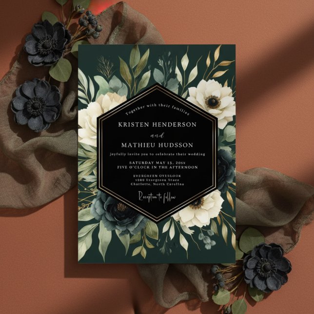 Deep Green Floral Opulent Wedding Invitation (Creator Uploaded)
