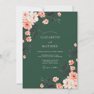 Deep Green Floral Romance Wedding Invitation