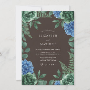 Deep Green Floral Woodland Wedding Invitation