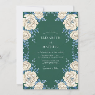 Deep Green Floral Wreath Wedding Invitation