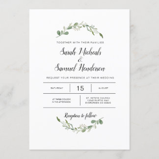 Deep Green Garden Watercolor Wedding Invitation