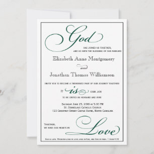 Deep Green God is Love Christian Wedding Invitation