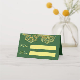 Deep Green & Gold Mandala Indian Wedding Place Card