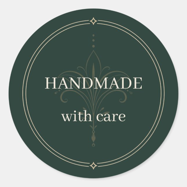 Deep Green Handmade With Care Sticker (Front)