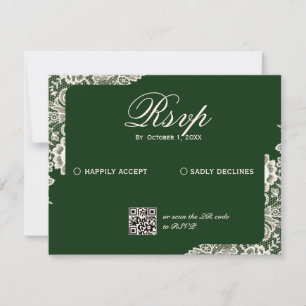 Deep Green Lace Vintage Romantic Wedding RSVP Card