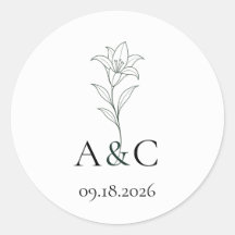 Deep Green Lily Wedding Monogram Envelope Seal