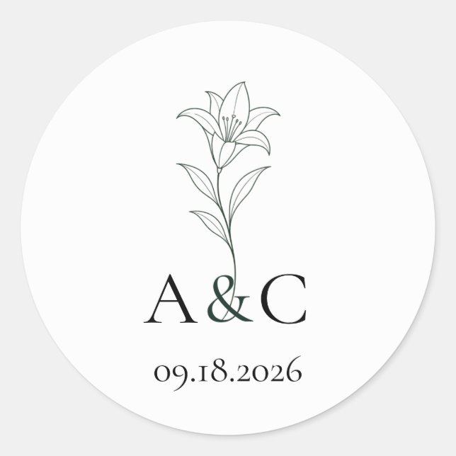 Deep Green Lily Wedding Monogram Envelope Seal (Front)