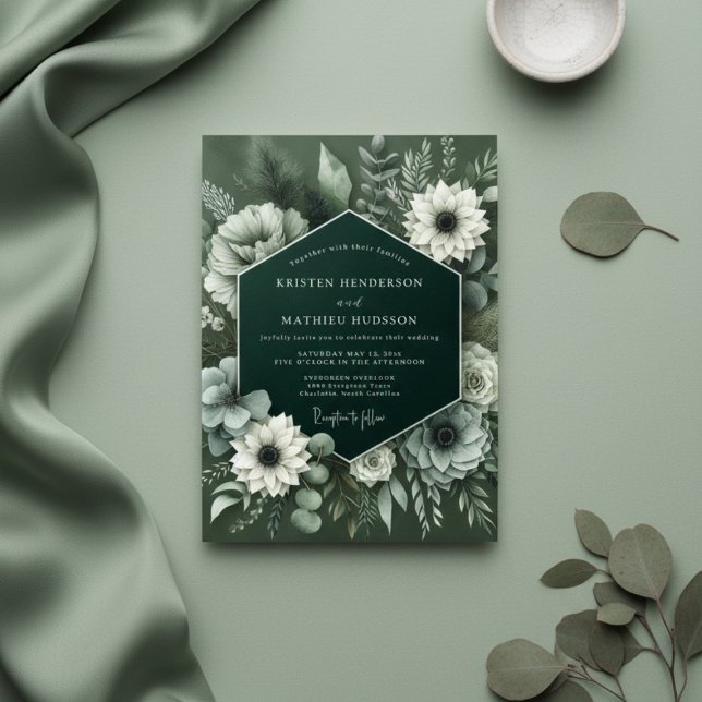 Deep Green Lush Botanical Wedding Invitation (Creator Uploaded)