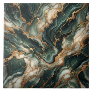Deep Green Marble, Gold Veins, Seamless Luxury Ceramic Tile