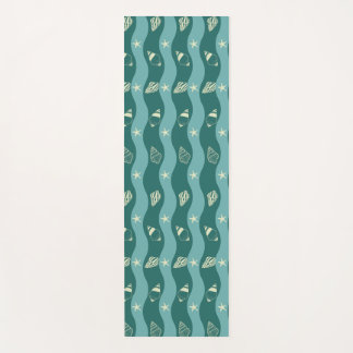 Deep Green Ocean Waves & Seashells Seamless Patter Yoga Mat