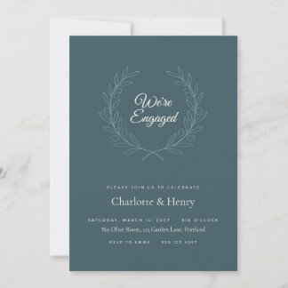 Deep Green Olive We're Engaged Party Invitation
