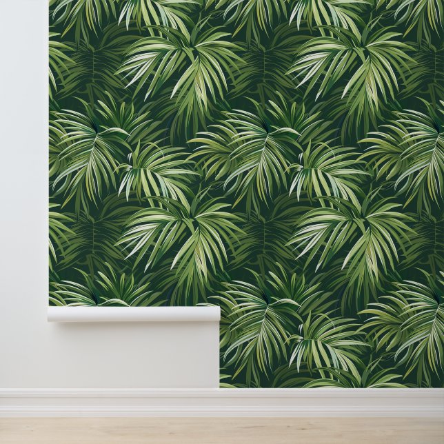 Deep green palm tree leave exotic flora wallpaper (Application)