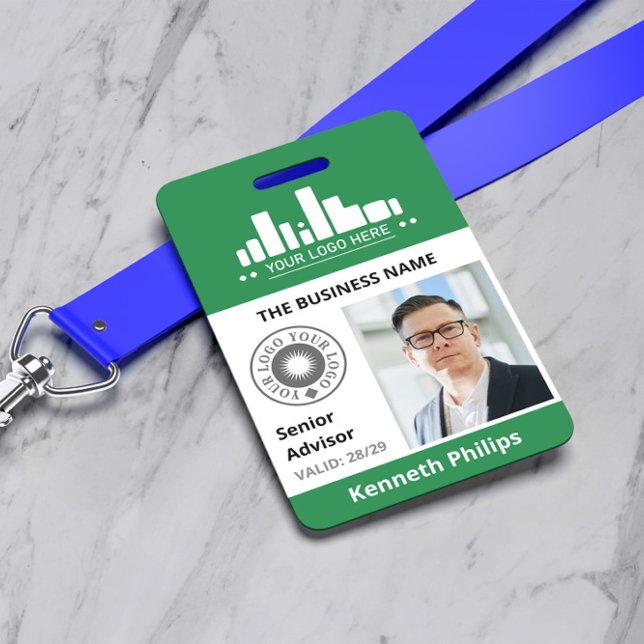 Deep Green Photo & 2 Logos Employee ID ID Badge (Creator Uploaded)