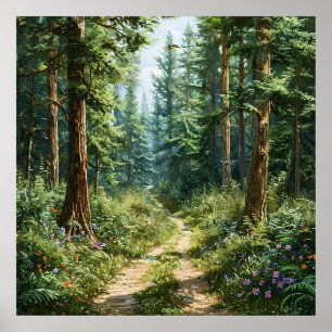 🌲 Deep Green Pine Forest Misty Landscape Nature Poster