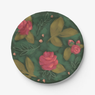 Deep Green & Pink Flower Plate