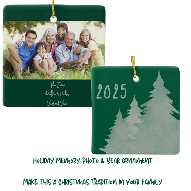Deep Green & Silver Christmas Trees Photo  Ceramic Ornament (Creator Uploaded)