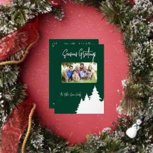 Deep Green & Silver Christmas Trees Photo  Foil Holiday Card