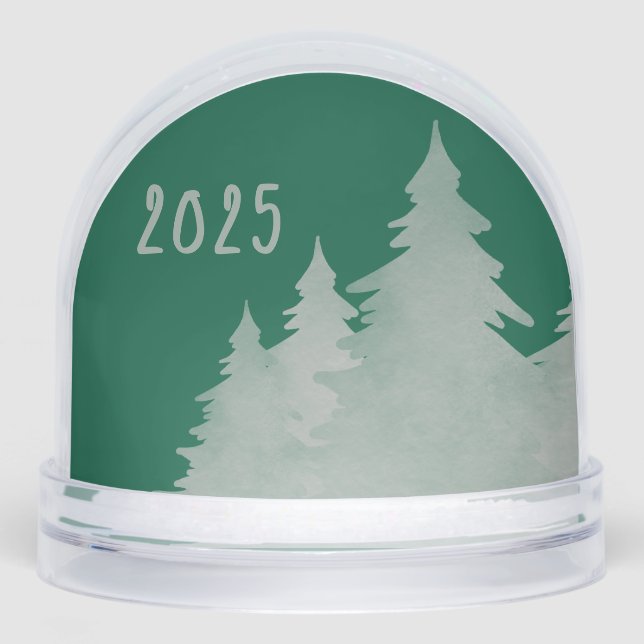 Deep Green & Silver Christmas Trees Photo  Snowglobe (Front)