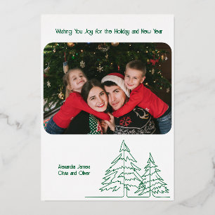 Deep Green Silver Graphic Christmas Tree Minimal Foil Holiday Card